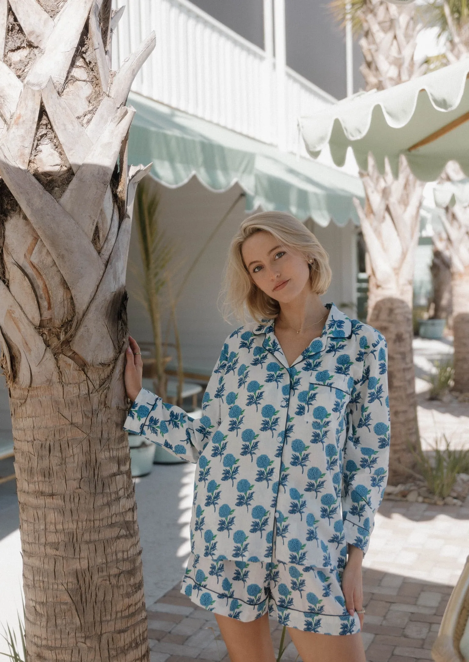 Blue Hydrangea PJ Set - Long / Short sold by Darling Loungewear