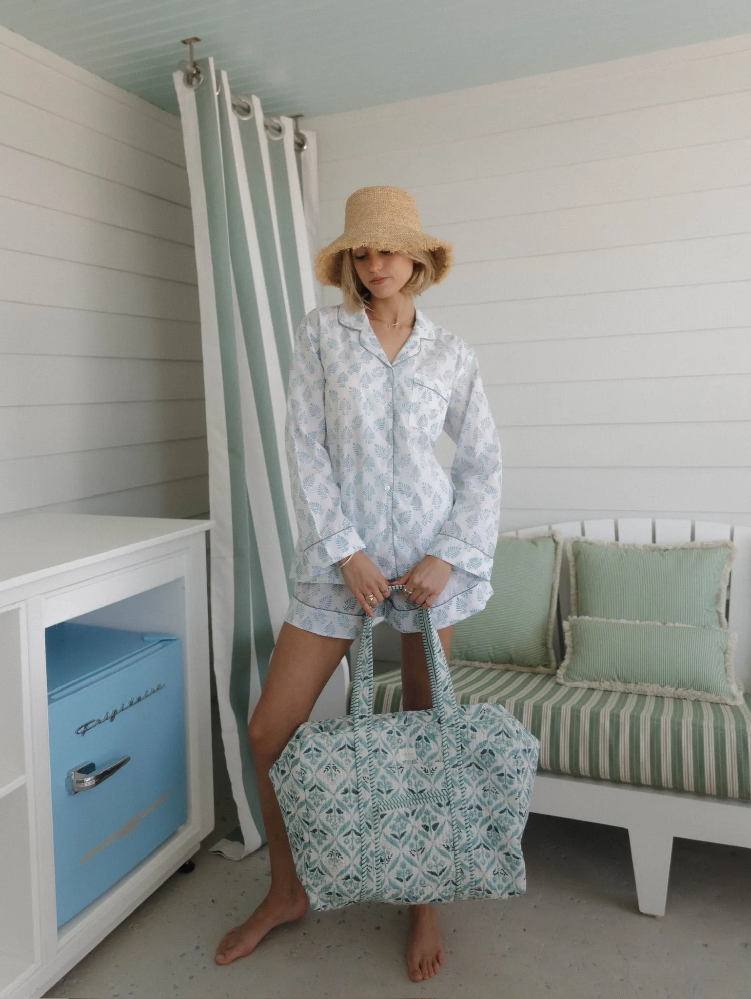 Blue Palm PJ Set - Long / Short sold by Darling Loungewear