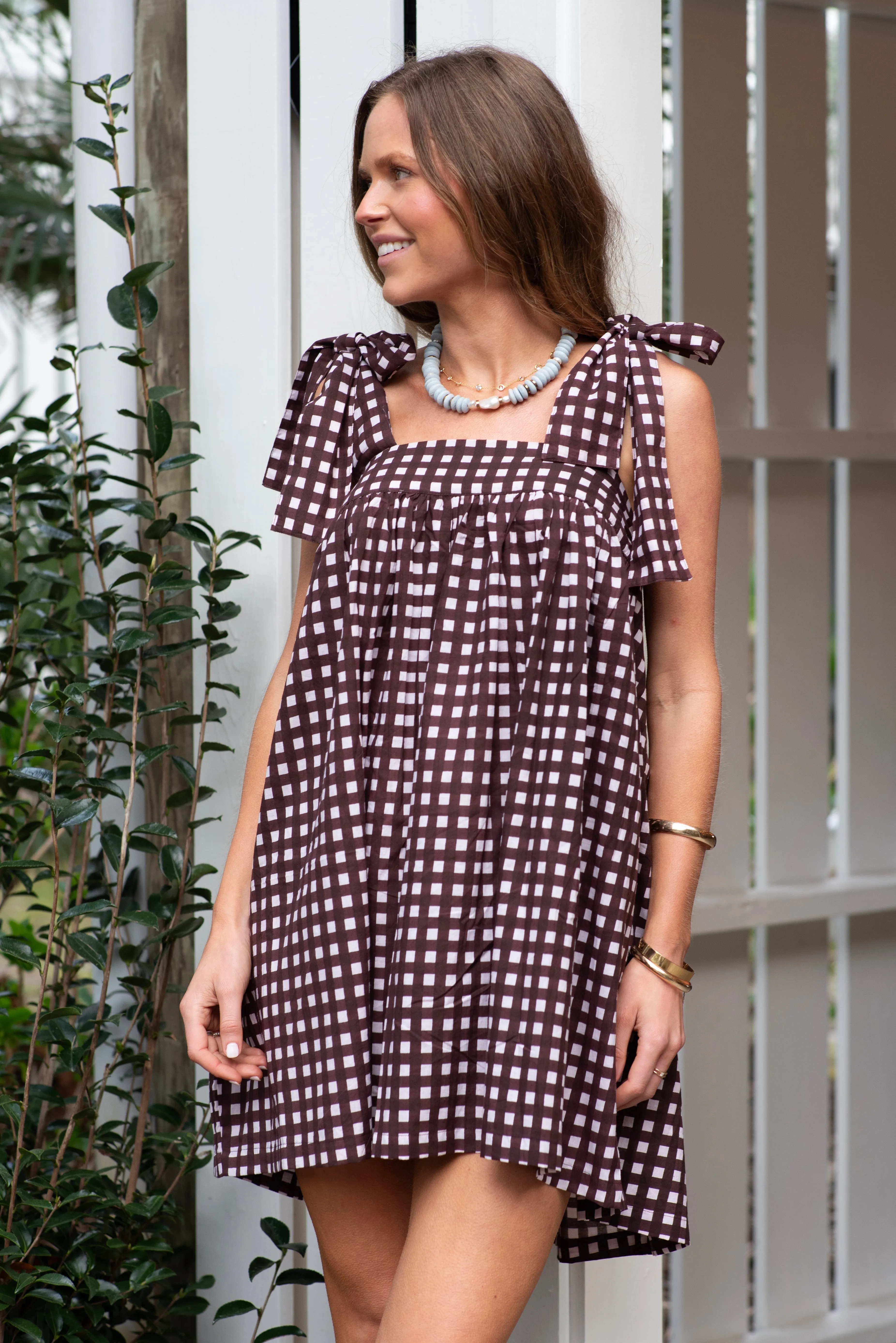 Tie Dress - Chocolate Check sold by Darling Loungewear