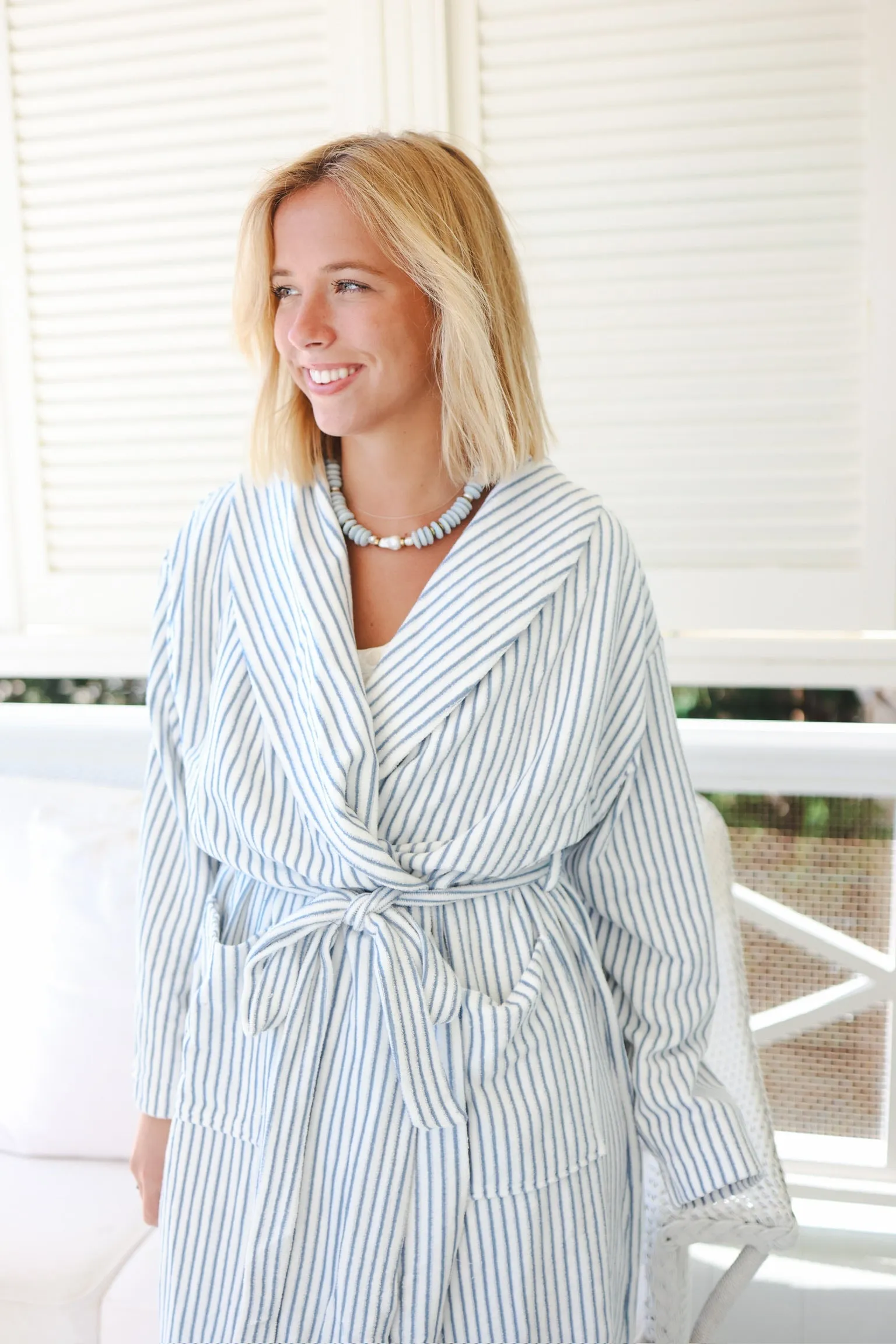 Plush Bathrobe in Blue Morning Stripe sold by Darling Loungewear product image thumbnail 2
