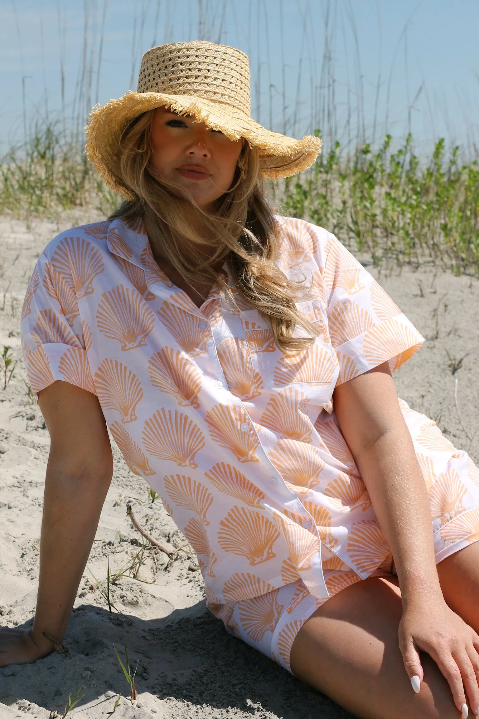 Tangerine Scallop Shell Set - Short / Short sold by Darling Loungewear