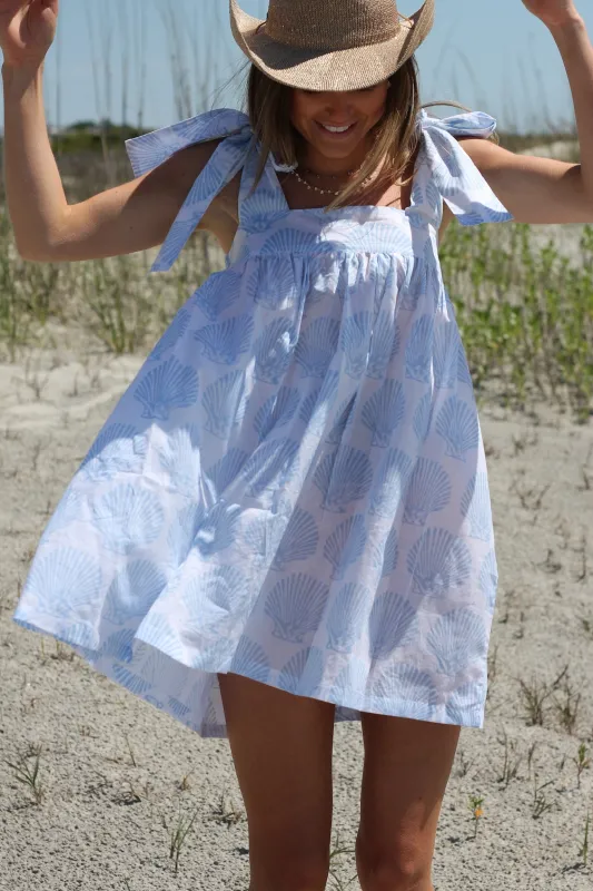 Tie Dress - Blue Scallop Shell sold by Darling Loungewear