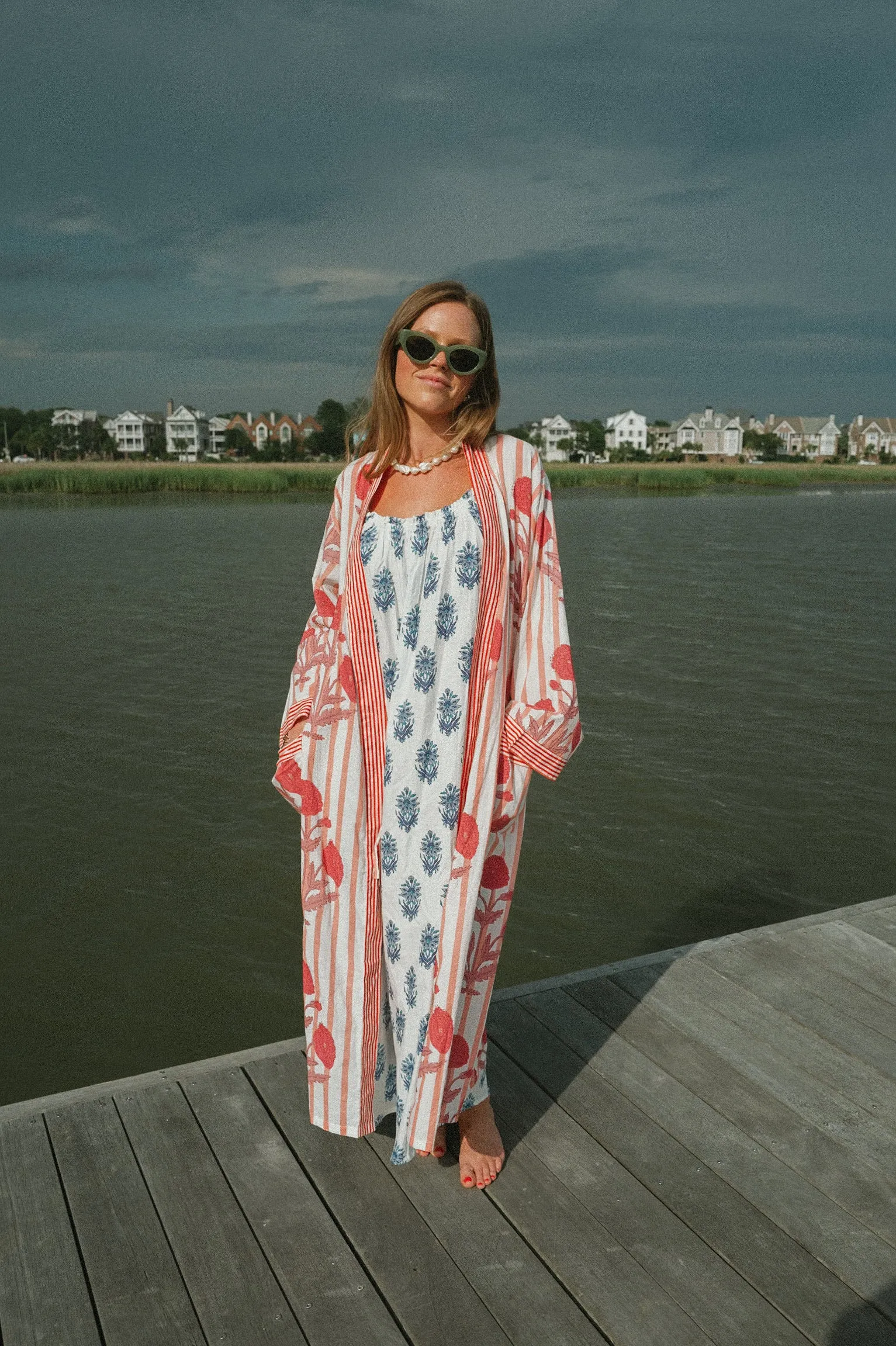 Bathrobe in Red Poppy Stripe - Long sold by Darling Loungewear