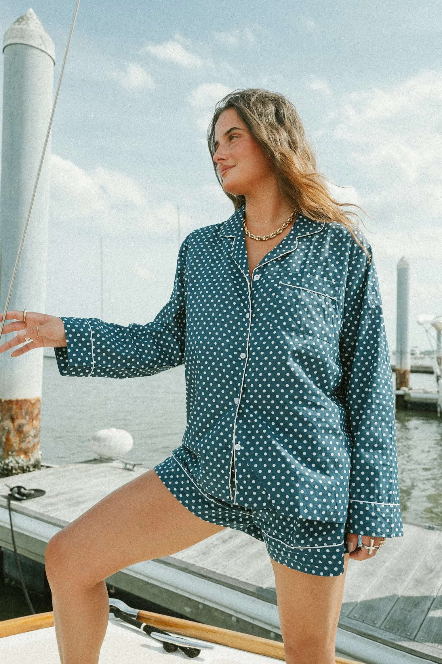 Nautical Navy Dot PJ Set - Long/Short sold by Darling Loungewear product image thumbnail 5