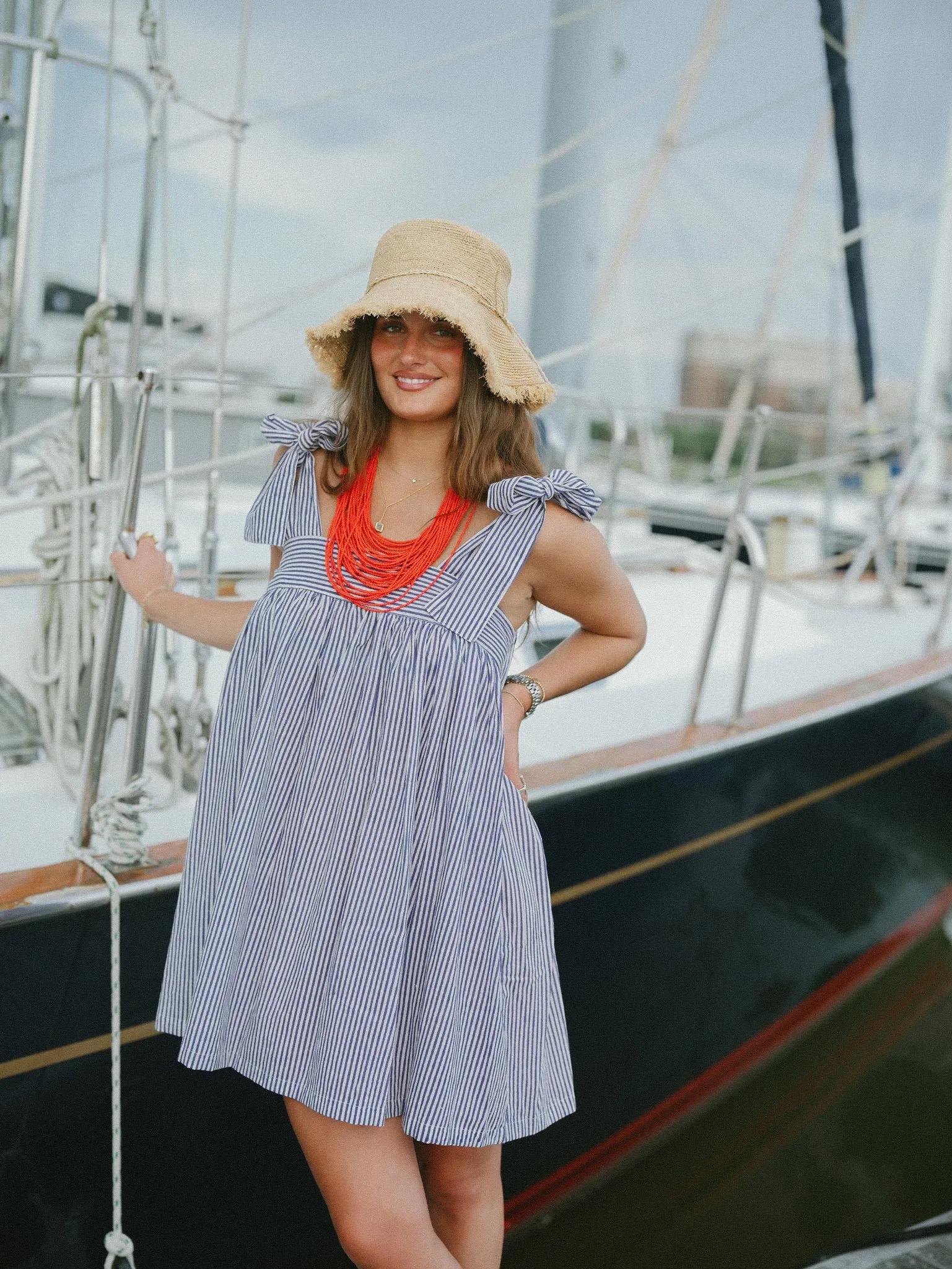 Tie Dress - Navy Blue Stripe sold by Darling Loungewear