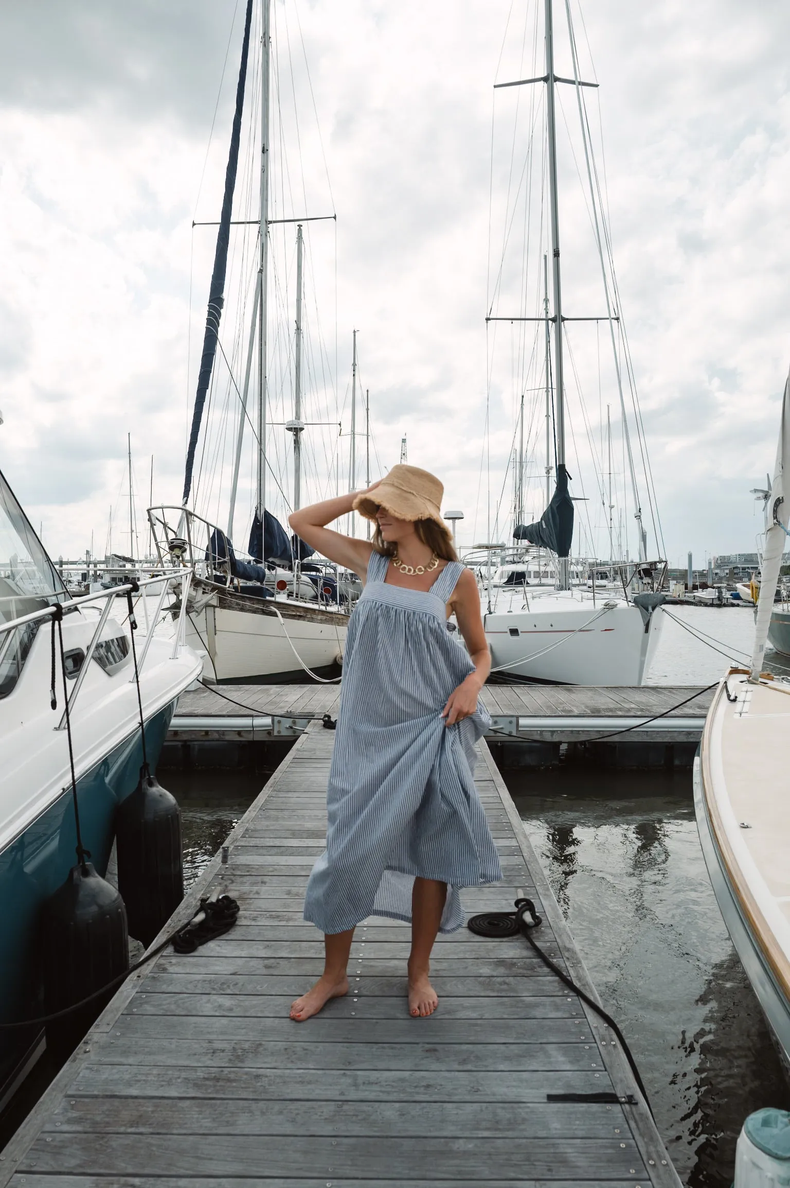 The Tie Maxi Dress - Navy Blue Stripe sold by Darling Loungewear product image thumbnail 4