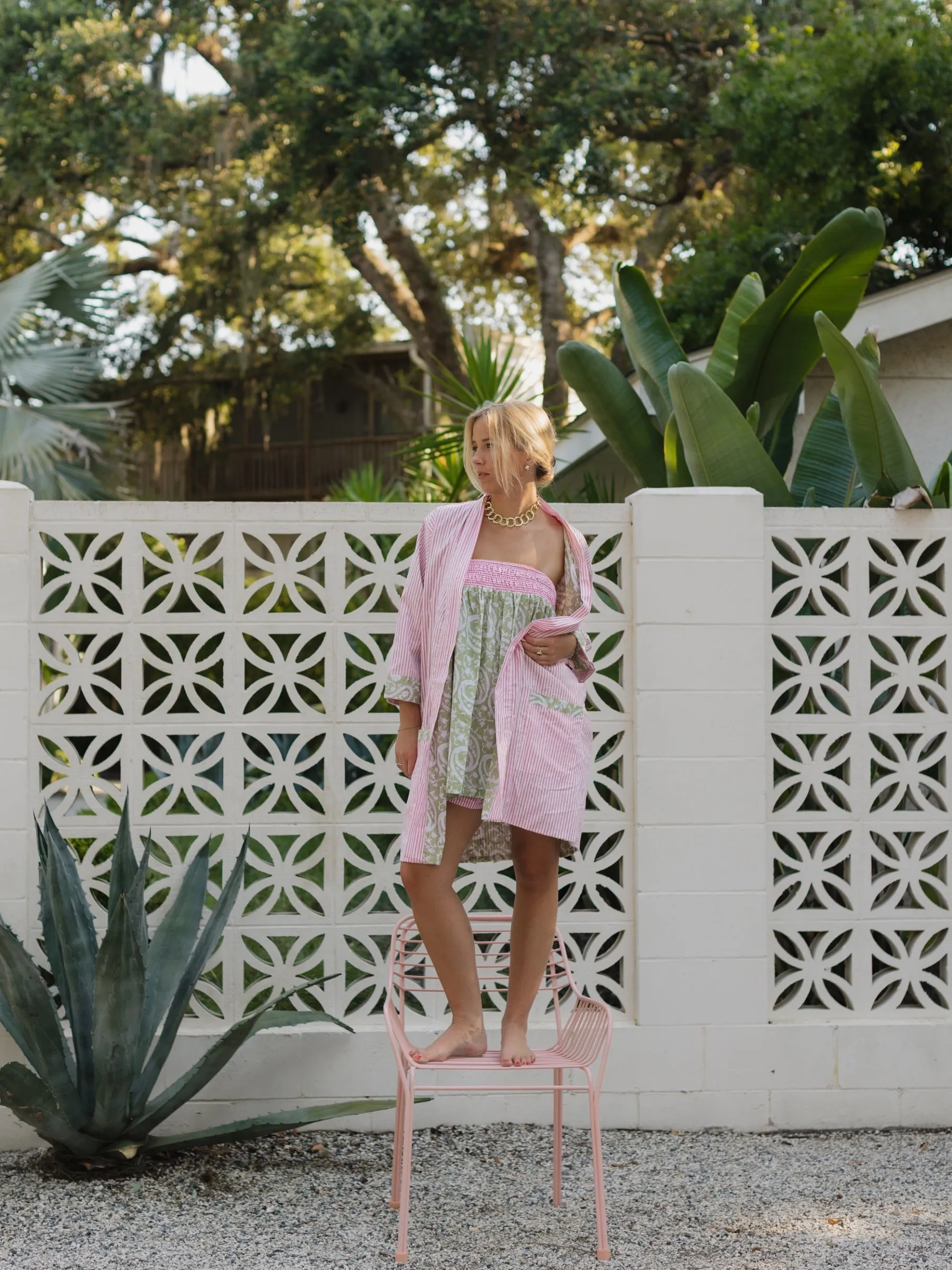 Bathrobe in Picnic Vine Stripe - Short sold by Darling Loungewear product image thumbnail 2