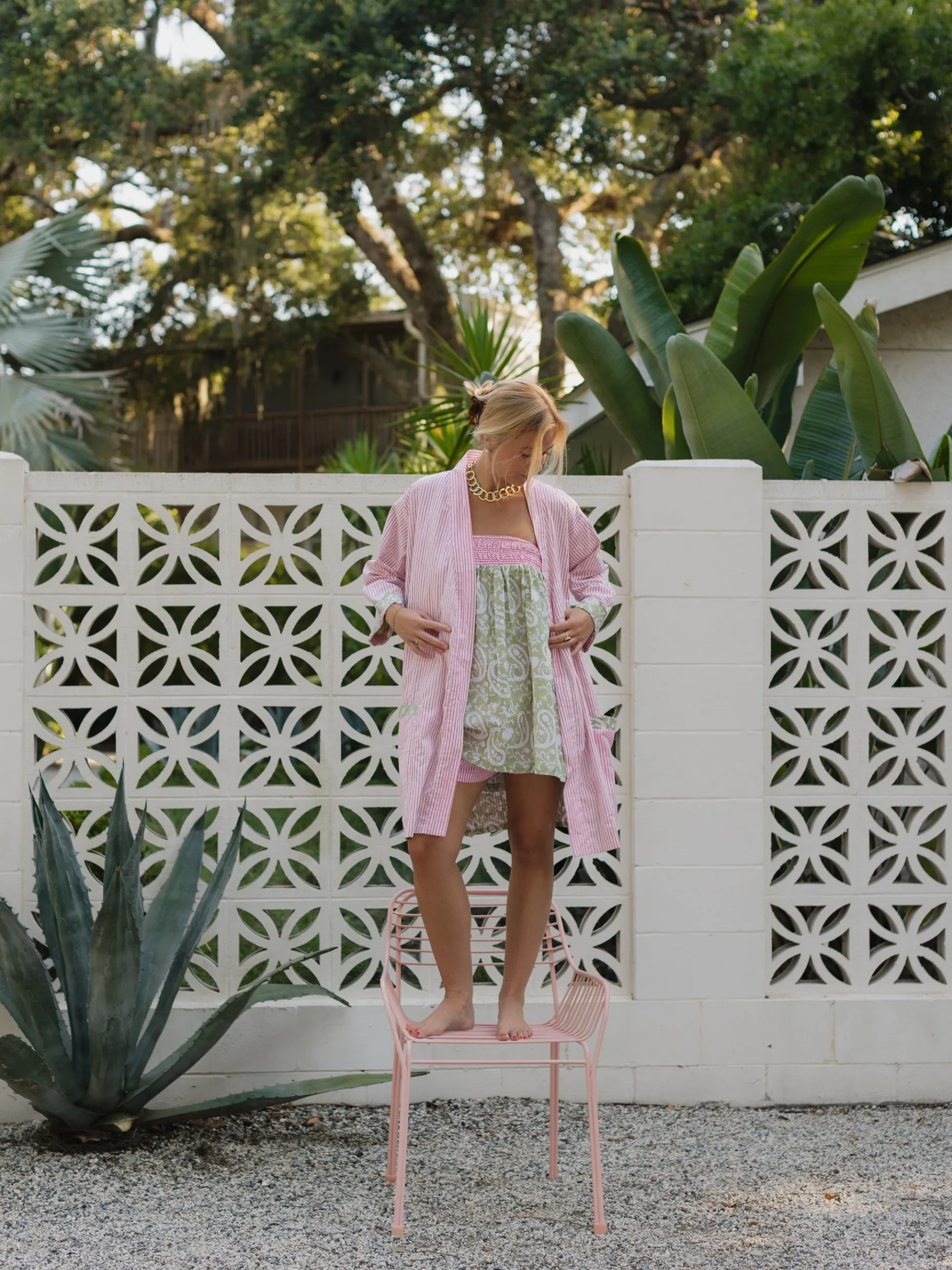 Bathrobe in Picnic Vine Stripe - Short sold by Darling Loungewear product image thumbnail 3