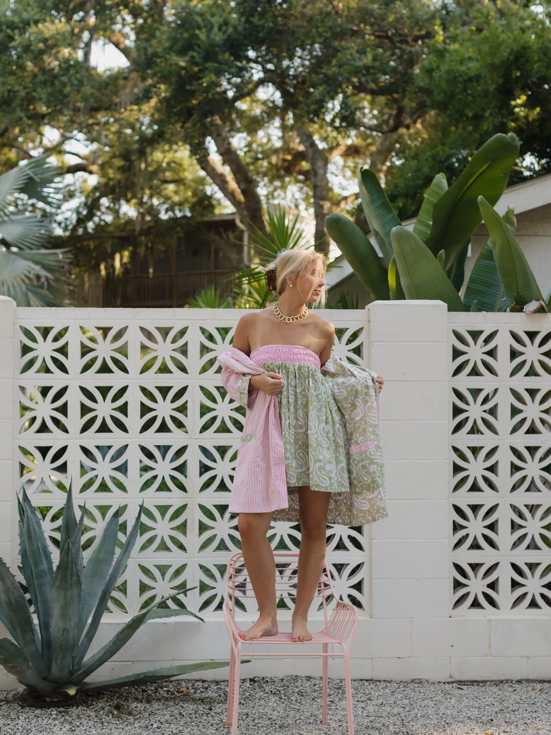 Bathrobe in Picnic Vine Stripe - Short sold by Darling Loungewear product image thumbnail 4