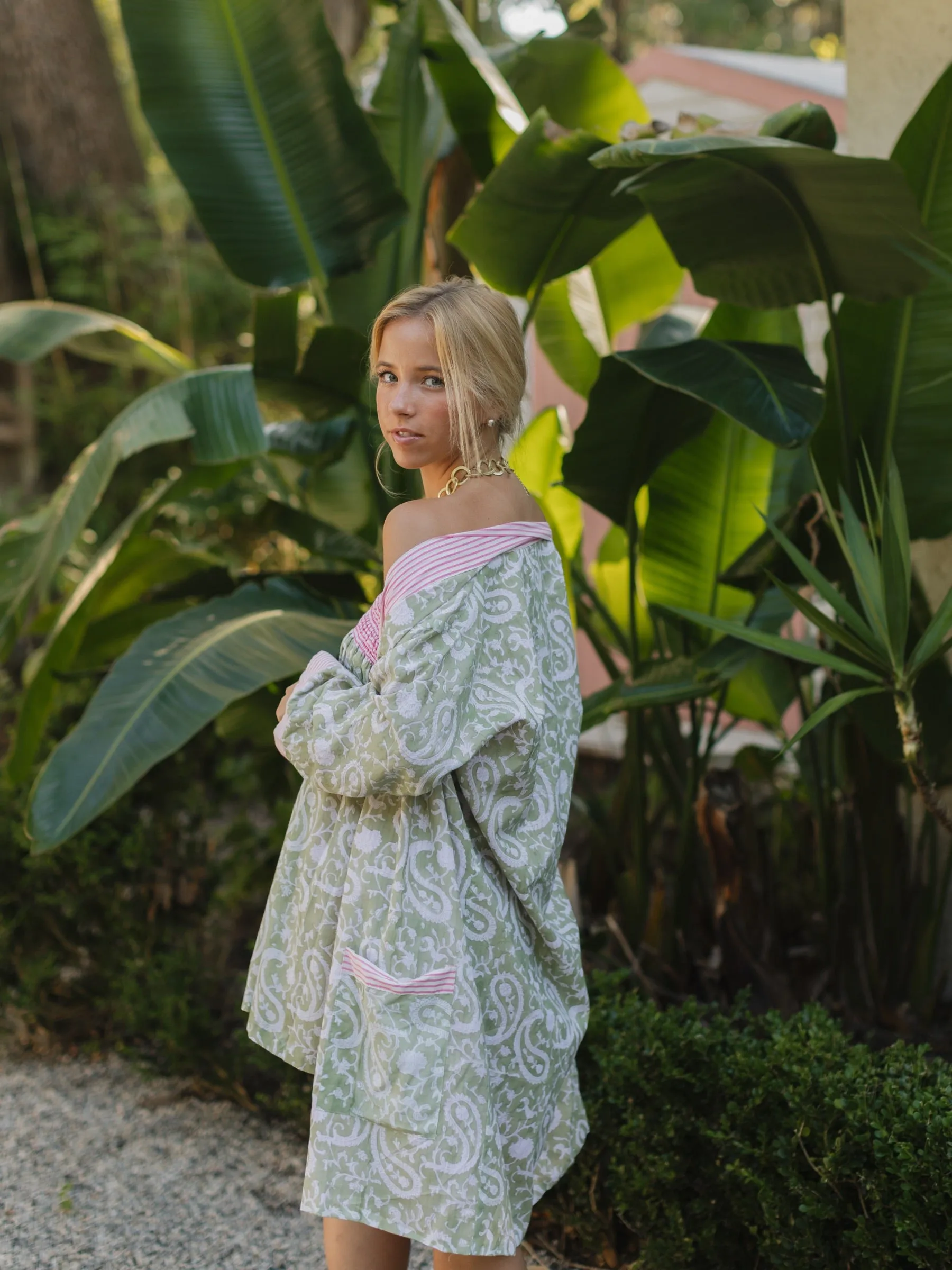 Bathrobe in Picnic Vine Stripe - Short sold by Darling Loungewear