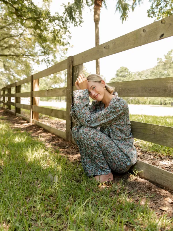 Cozy Pajama Set - Blue Woodland Bouquet sold by Darling Loungewear