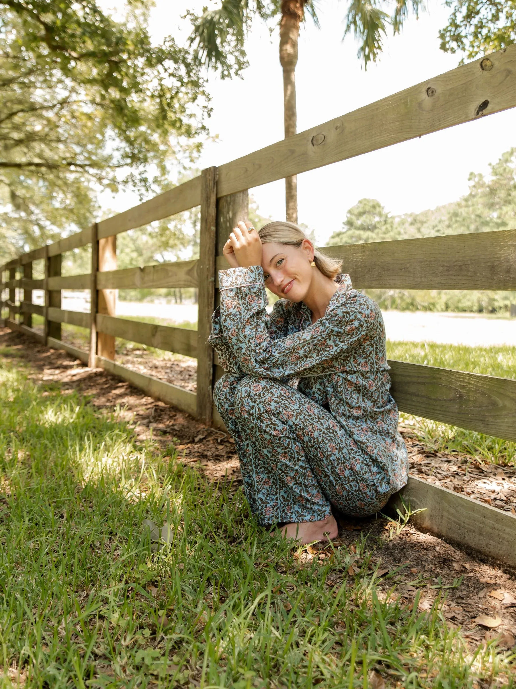 Cozy Pajama Set - Blue Woodland Bouquet sold by Darling Loungewear