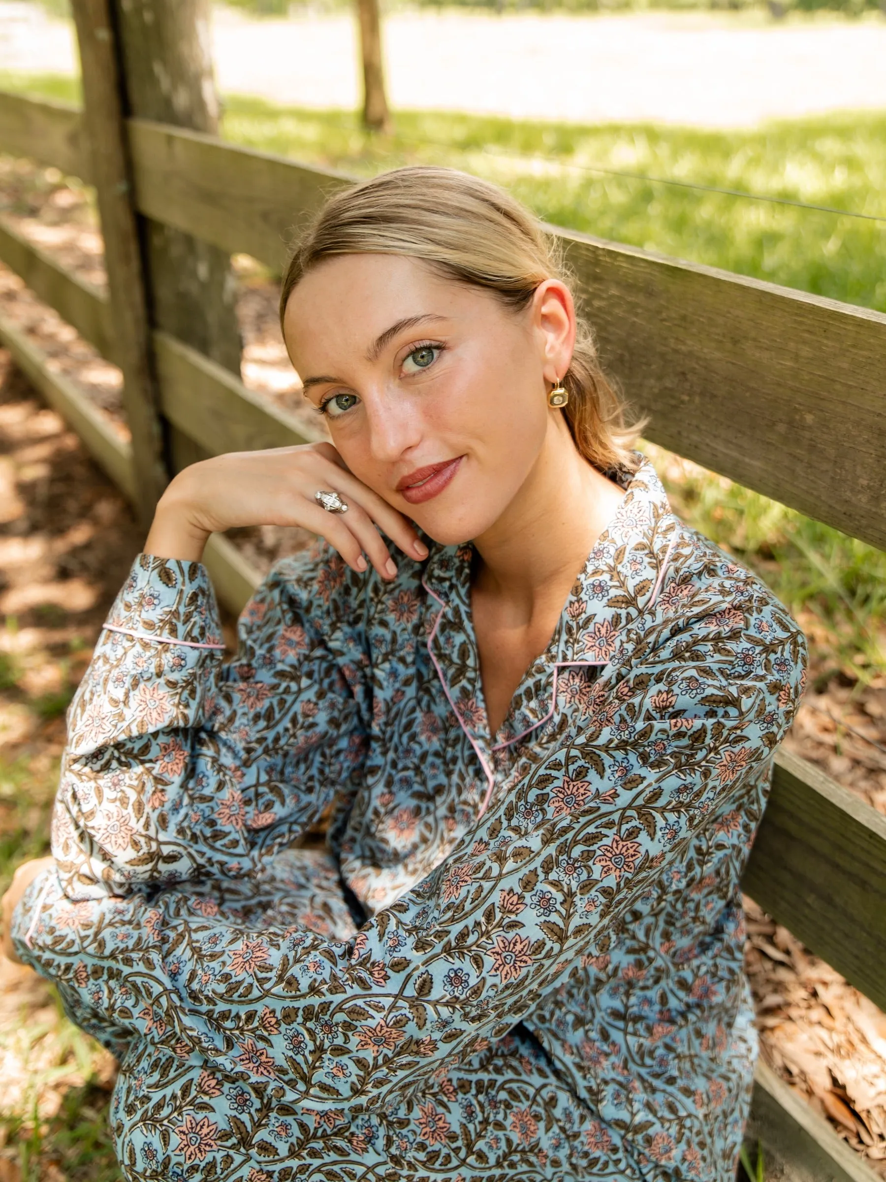 Cozy Pajama Set - Blue Woodland Bouquet sold by Darling Loungewear product image thumbnail 4