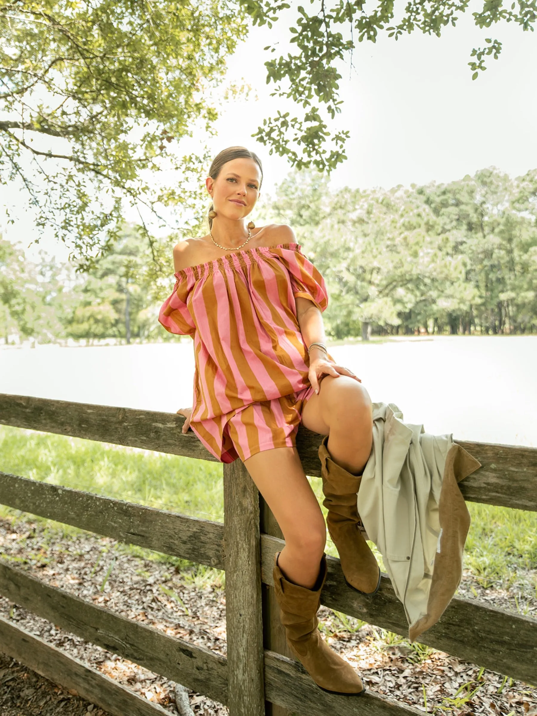 The Sweet and Short Set - Terracotta Pink Autumn Stripe sold by Darling Loungewear product image thumbnail 5