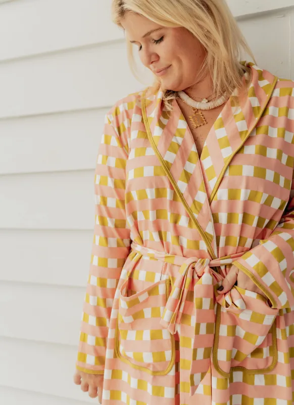 Pima Short Robe -  Sadie Check sold by Darling Loungewear