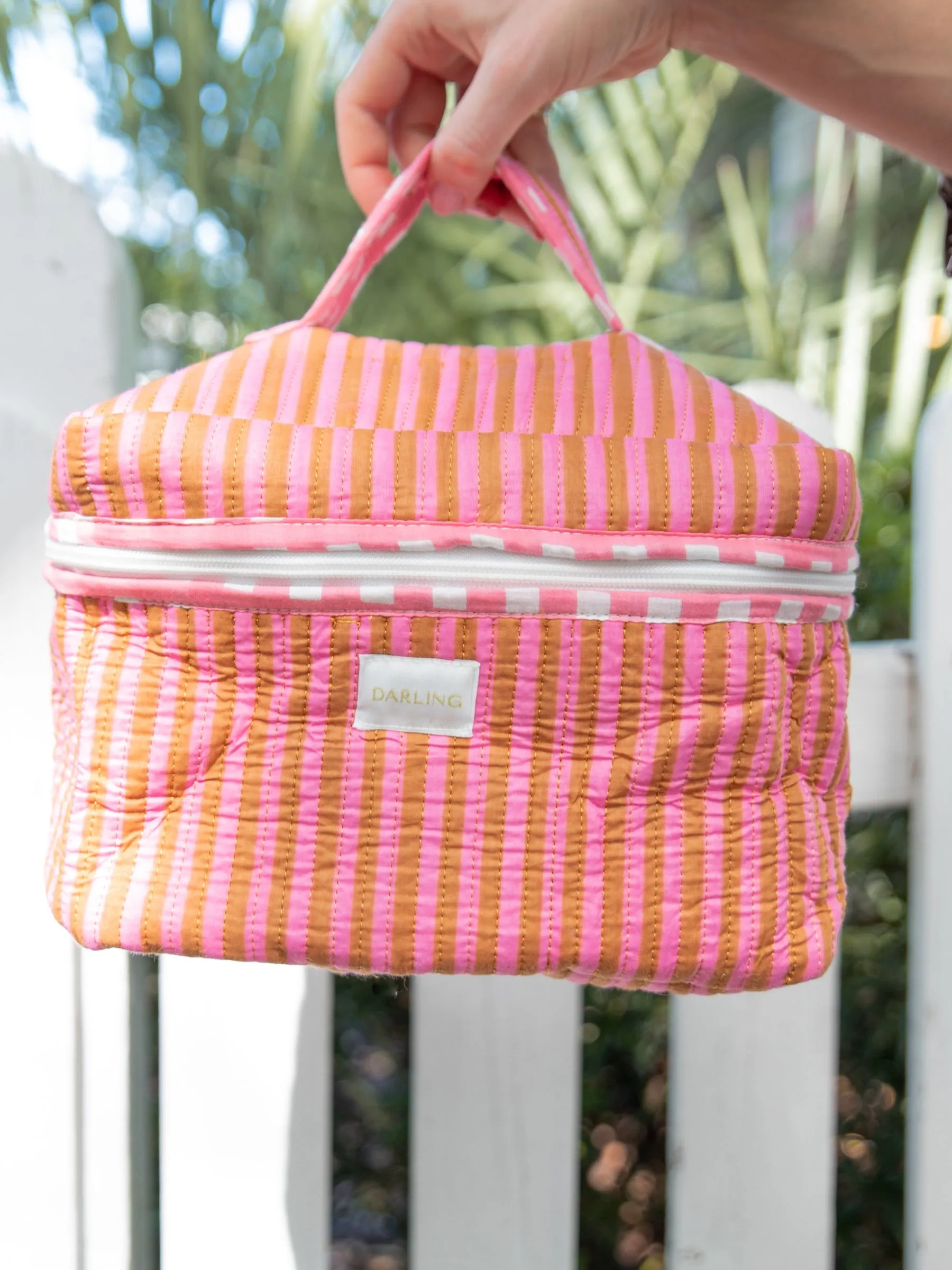 Quilted Train Case - Pink Paloma Stripe sold by Darling Loungewear