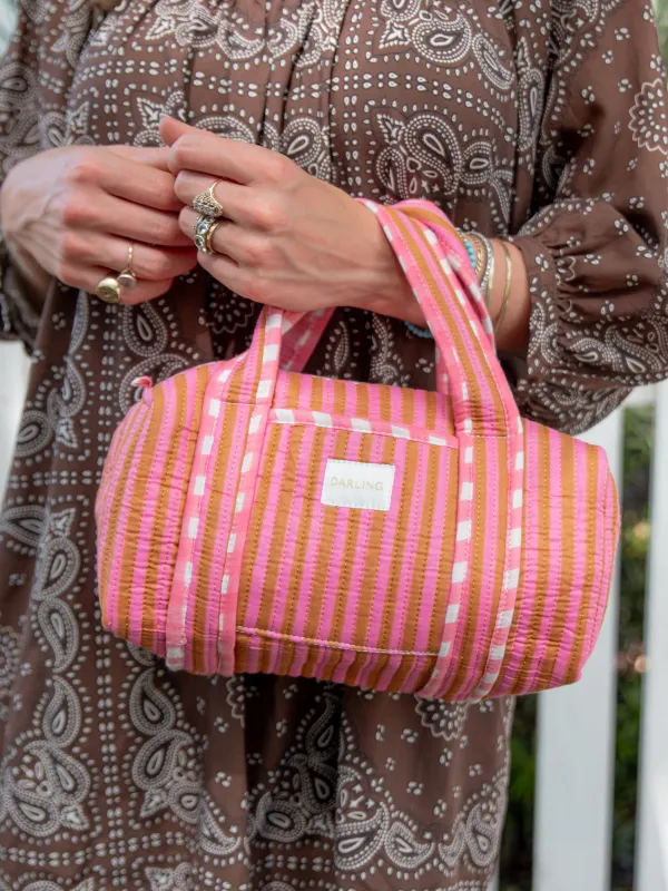 Quilted Handled Cosmetic Bag - Pink Paloma Stripe sold by Darling Loungewear