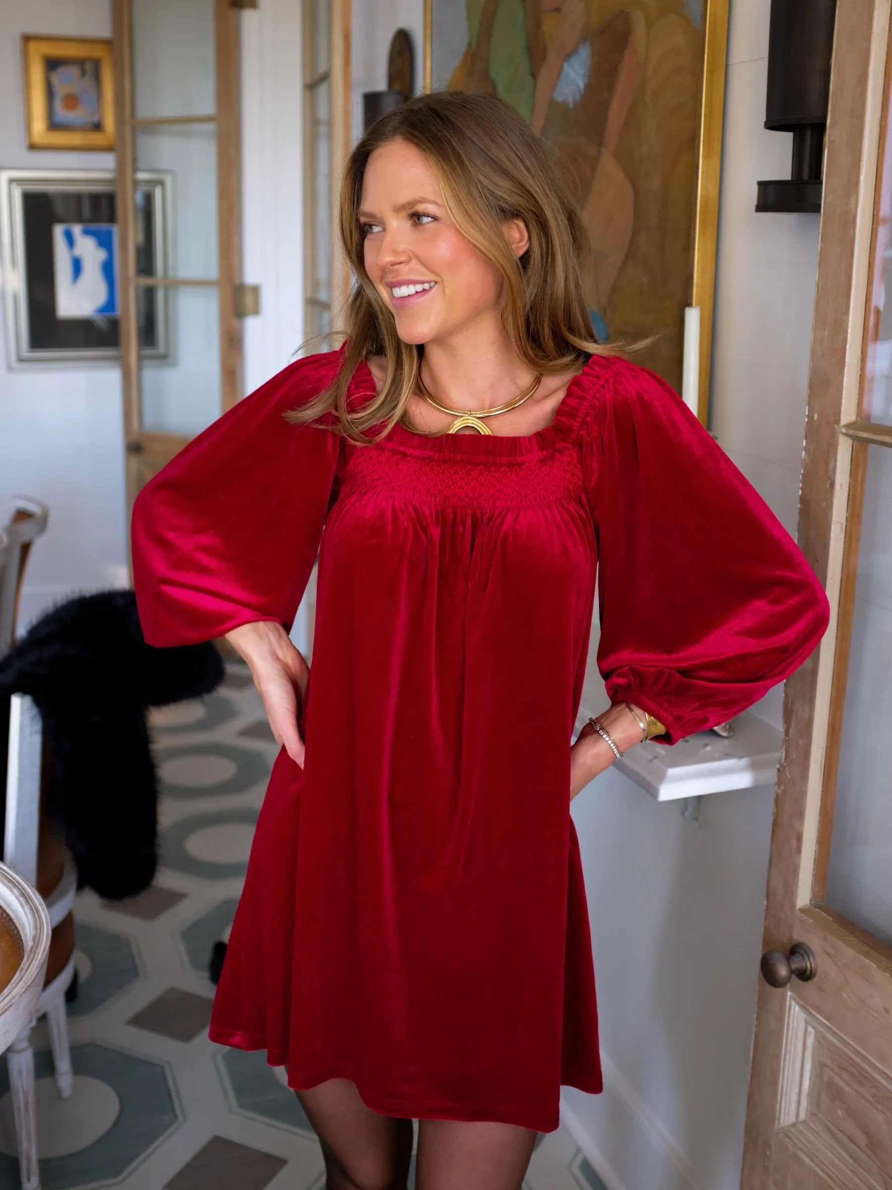 The Sweet and Short Set 3/4 Sleeves- Red Velvet sold by Darling Loungewear product image thumbnail 5