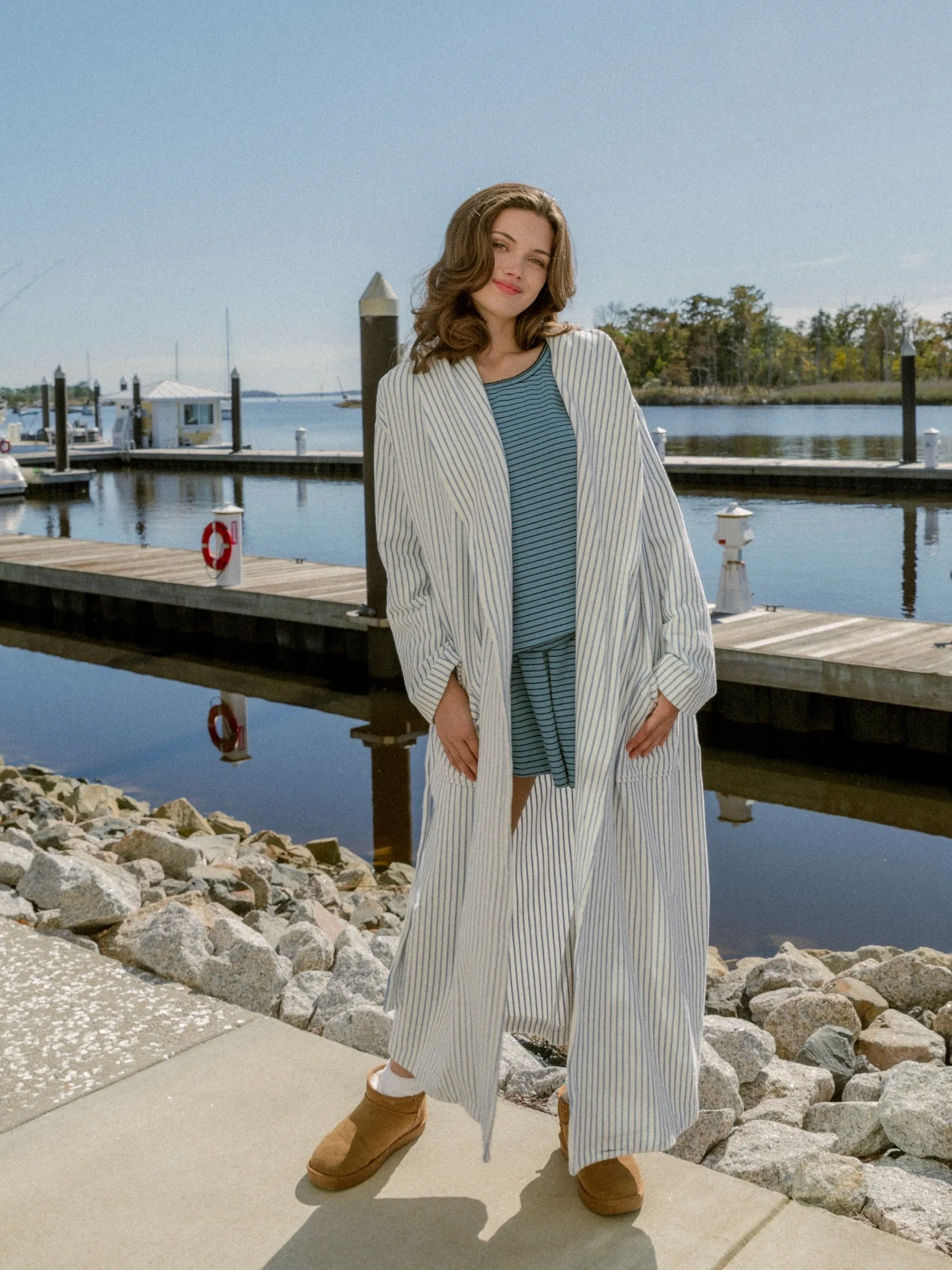 Blueberry Stripe Long Short Pima Set sold by Darling Loungewear product image thumbnail 3