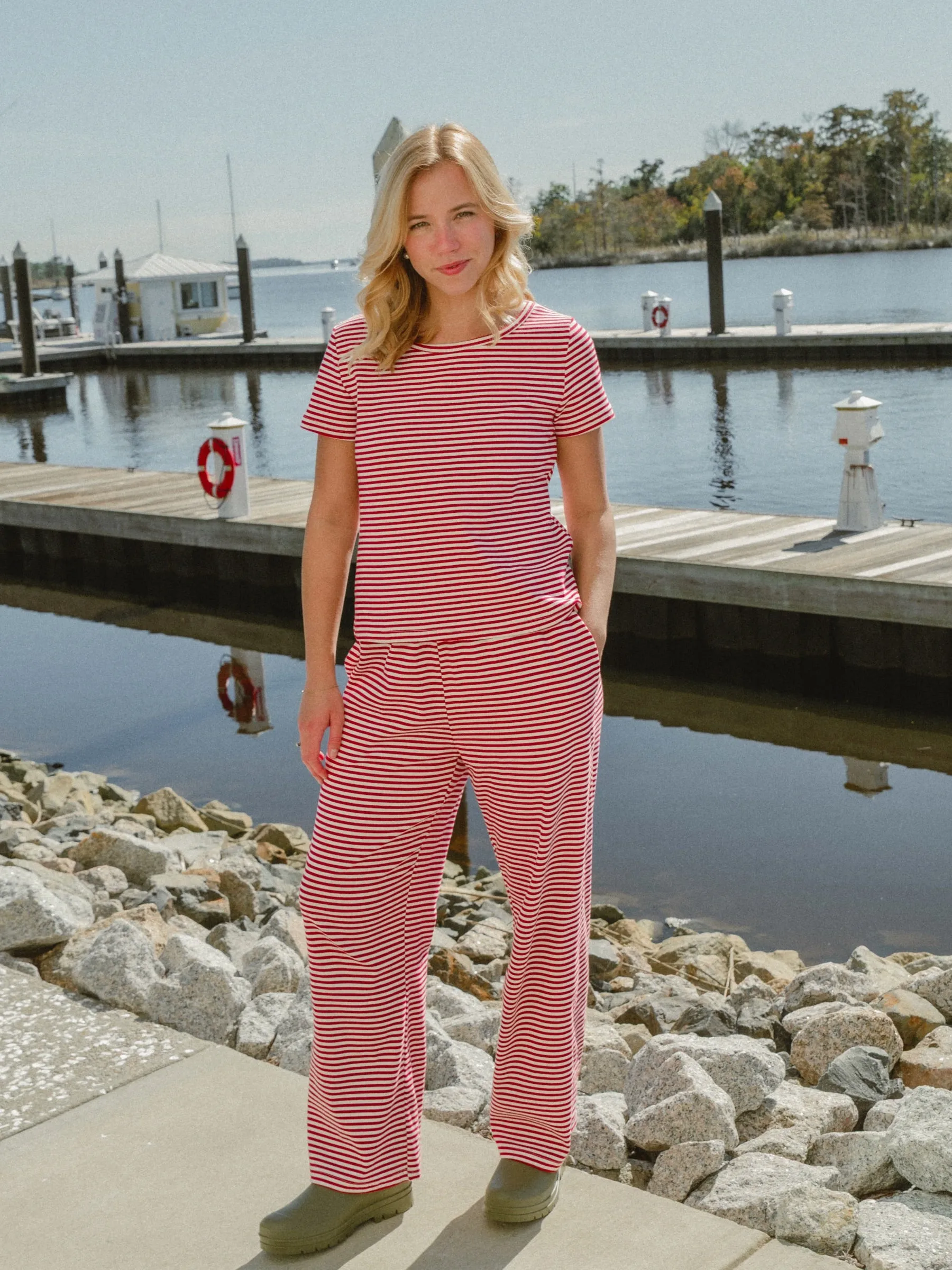 Peppermint Stripe Pima Pajama Set sold by Darling Loungewear