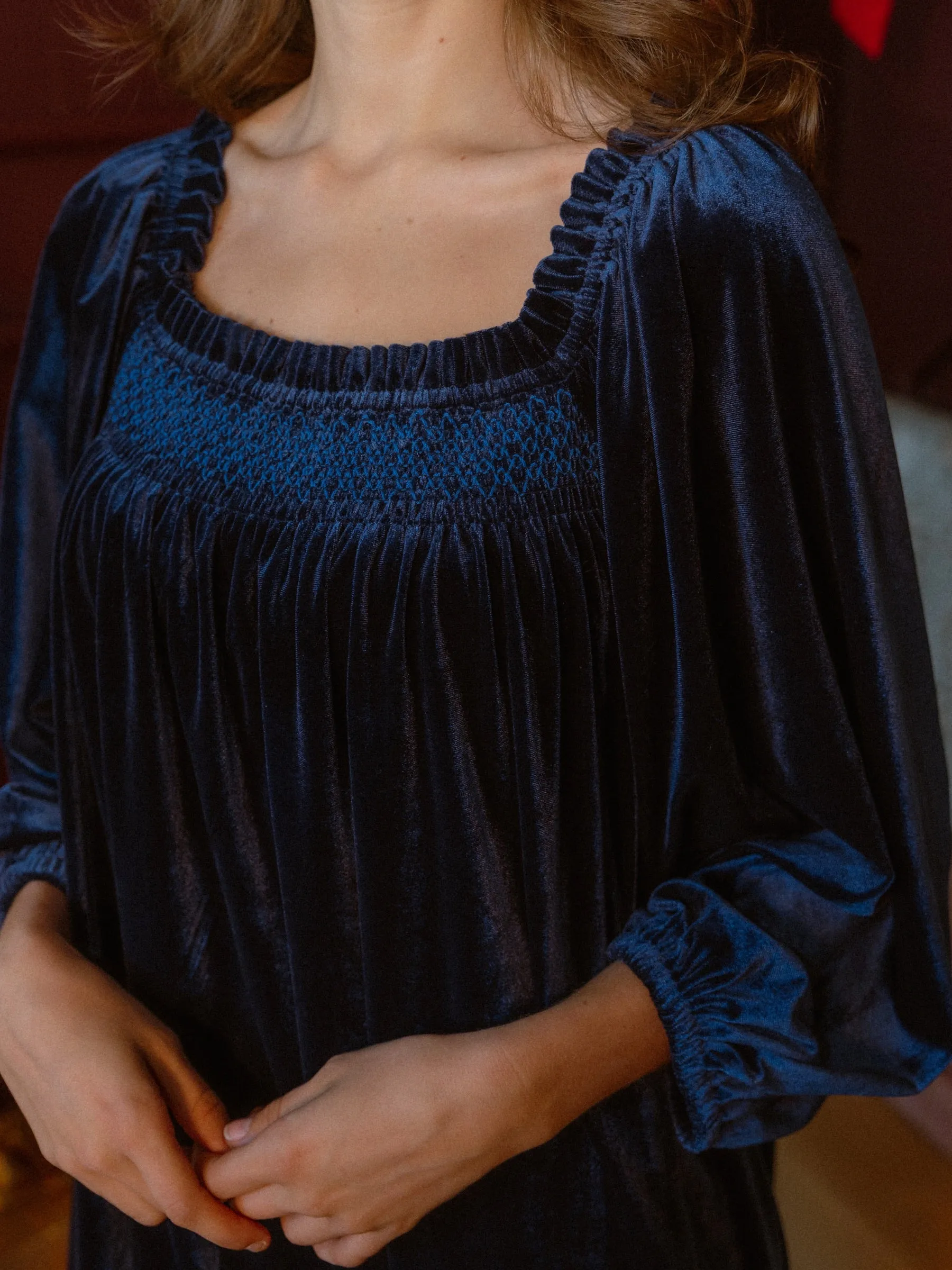 The Sweet and Short Set 3/4 Sleeves- Navy Velvet sold by Darling Loungewear product image thumbnail 2