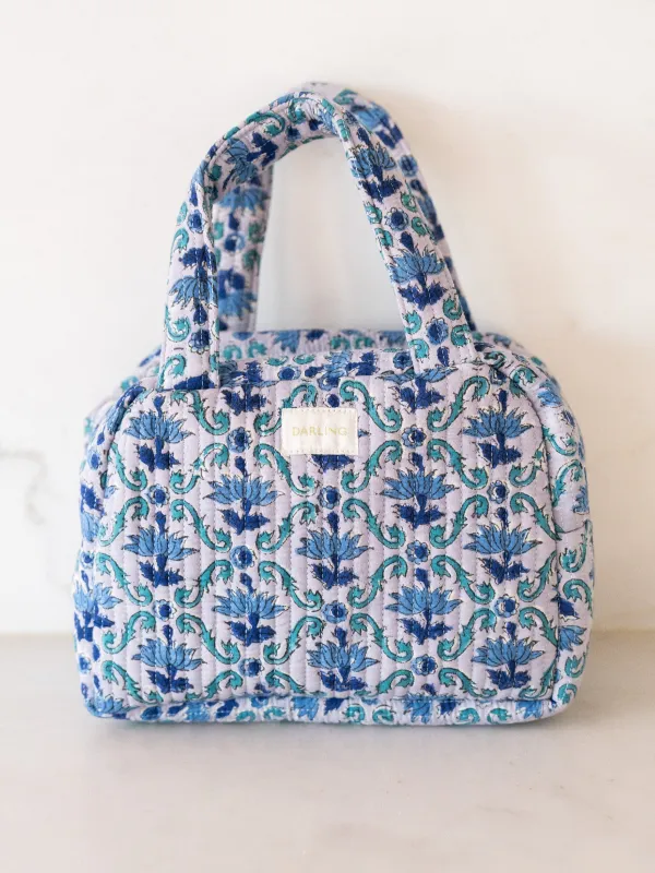 Quilted Cosmetic Tote - Periwinkle Fields sold by Darling Loungewear