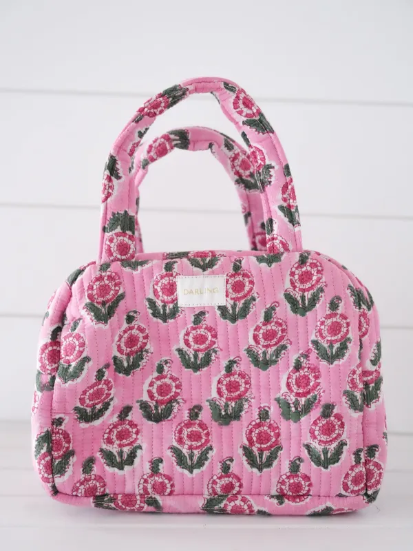 Quilted Cosmetic Tote - Pink Poppy sold by Darling Loungewear