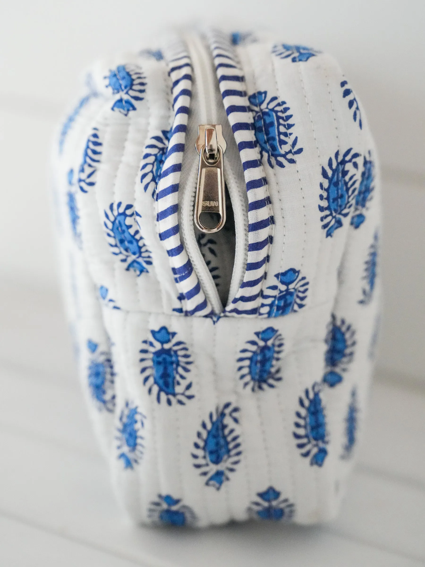 Quilted Cosmetic Pouch - Blueberry Paisley "Too Much Stuff" sold by Darling Loungewear product image thumbnail 4