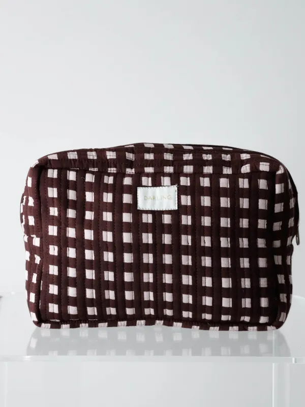 Quilted Cosmetic Pouch - Chocolate Check sold by Darling Loungewear