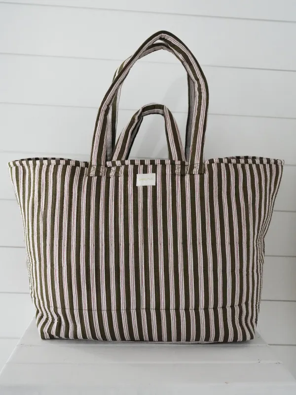 Darby Tote - Olive Martini Stripe sold by Darling Loungewear