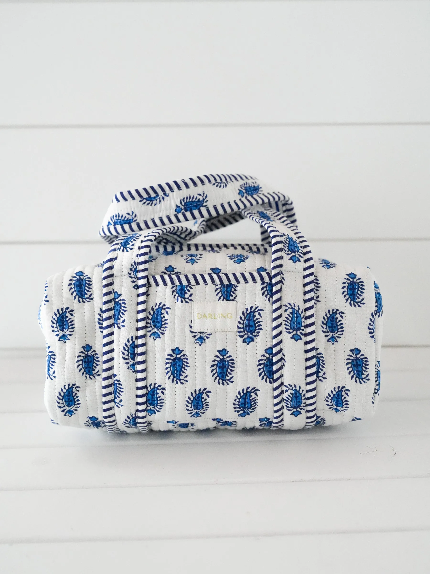 Quilted Handled Cosmetic Bag - Blueberry Paisley sold by Darling Loungewear