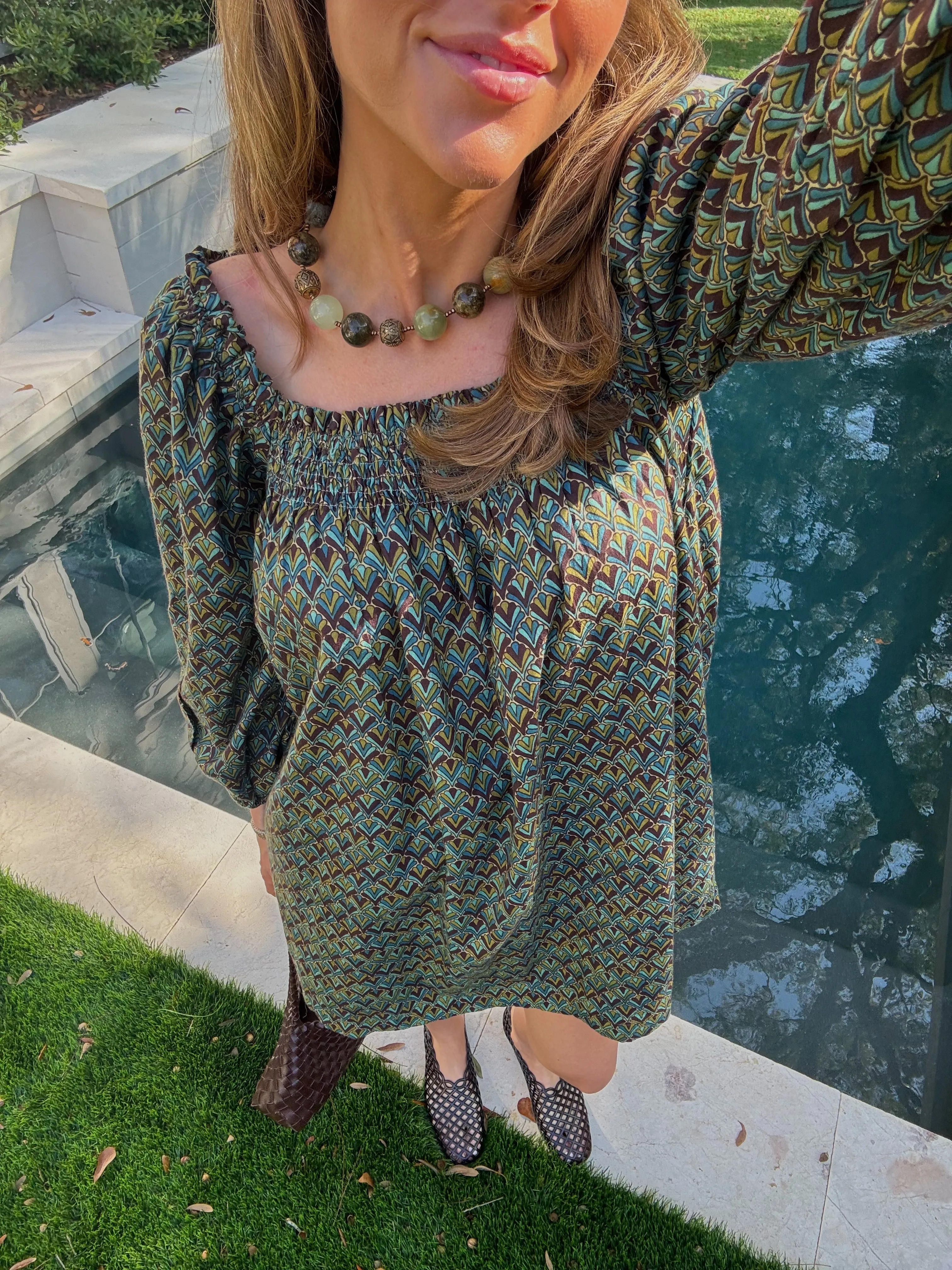 The Sweet and Short Set 3/4 Sleeves- Green Forest Mosaic sold by Darling Loungewear product image thumbnail 4