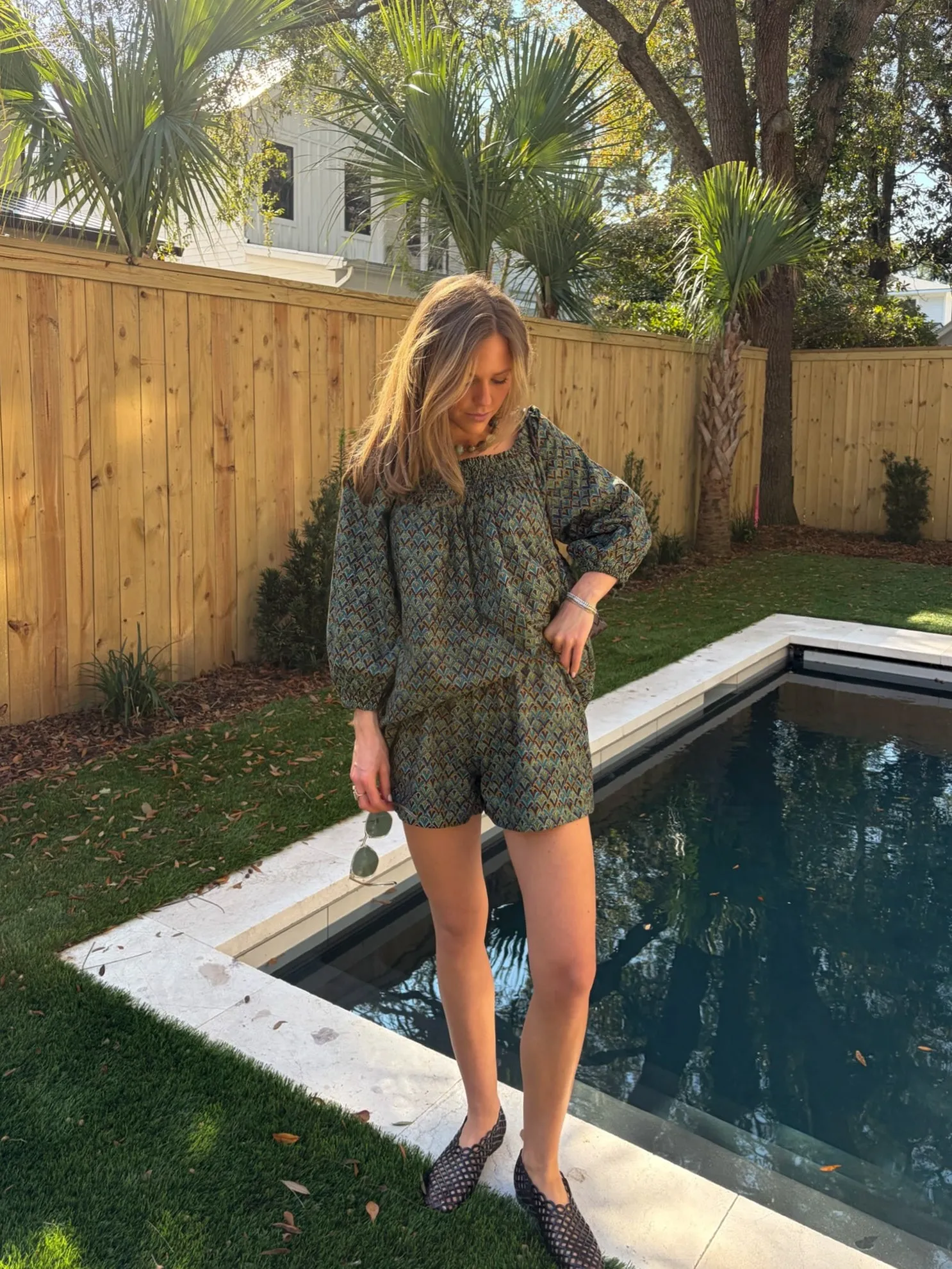 The Sweet and Short Set 3/4 Sleeves- Green Forest Mosaic sold by Darling Loungewear product image thumbnail 3