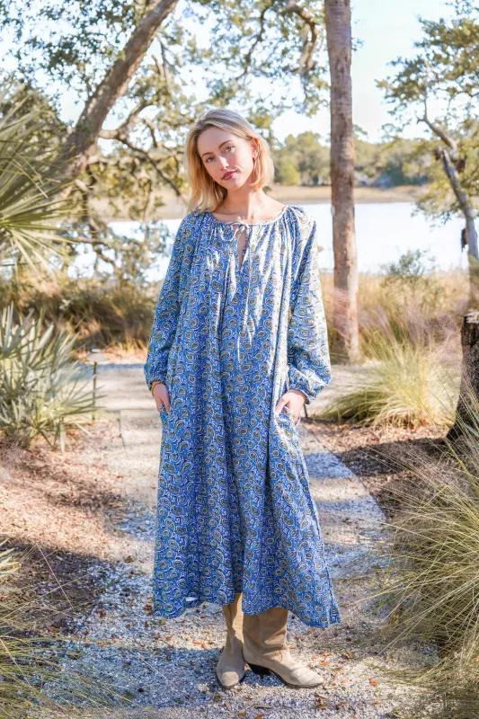 Christopher Maxi Dress - Turquoise Winter Paisley made by Darling
