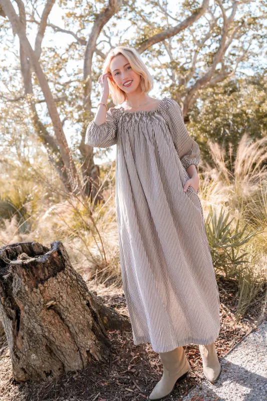 River Maxi Dress - Walnut Stripe made by Darling