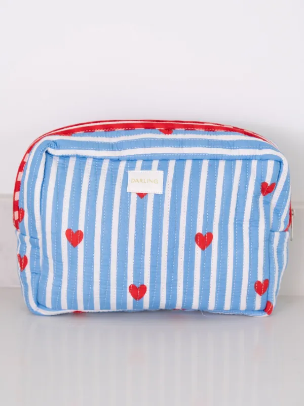 Quilted Cosmetic Pouch - Sweetheart Stripe sold by Darling Loungewear