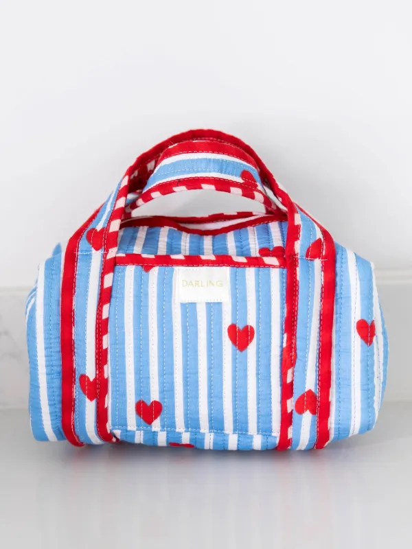 Quilted Handled Cosmetic Bag - Sweetheart Stripe sold by Darling Loungewear
