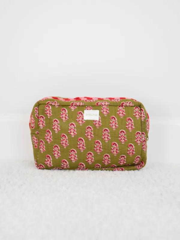 Quilted Cosmetic Pouch - Mossy Blush Bloom made by Darling Loungewear