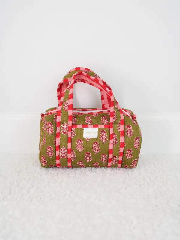 Quilted Handled Cosmetic Bag - Mossy Blush Bloom made by Darling Loungewear