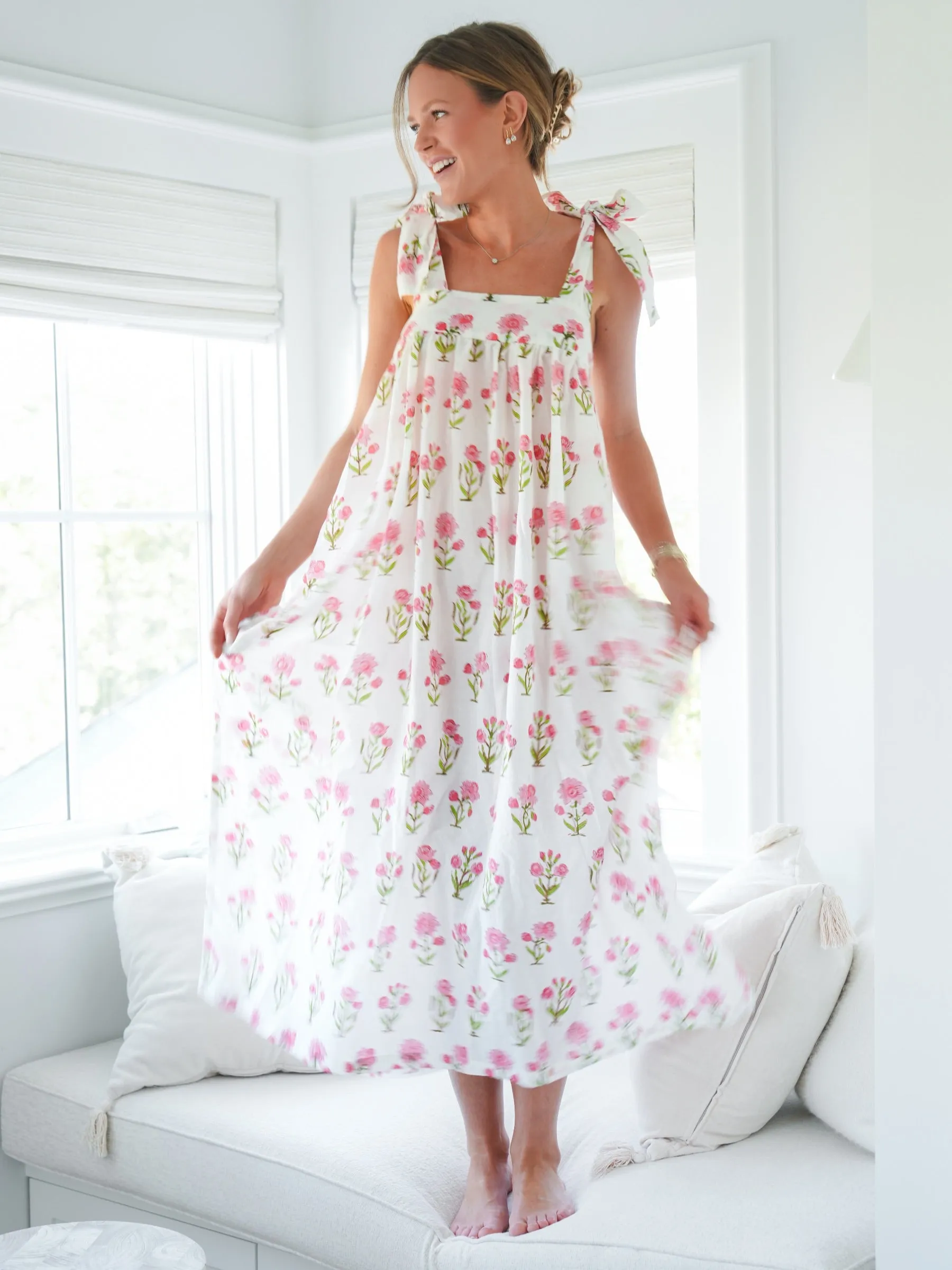 Tie Maxi Dress - Blush Daisy sold by Darling Loungewear
