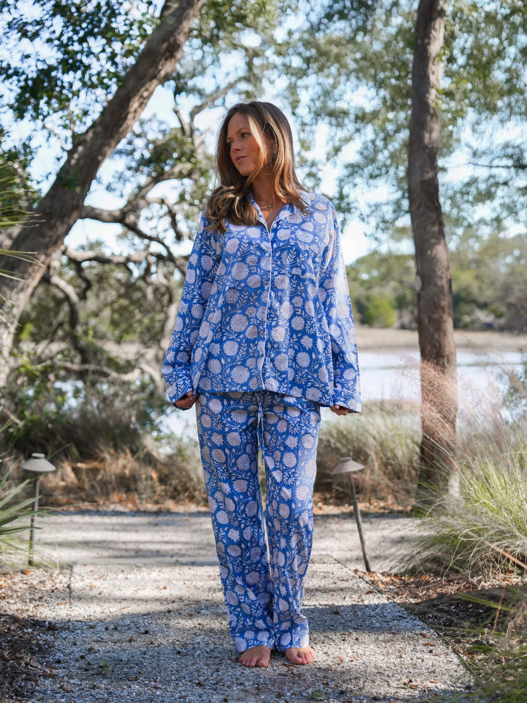 Cozy Pajama Set - Dark Blue Blossom sold by Darling Loungewear product image thumbnail 2