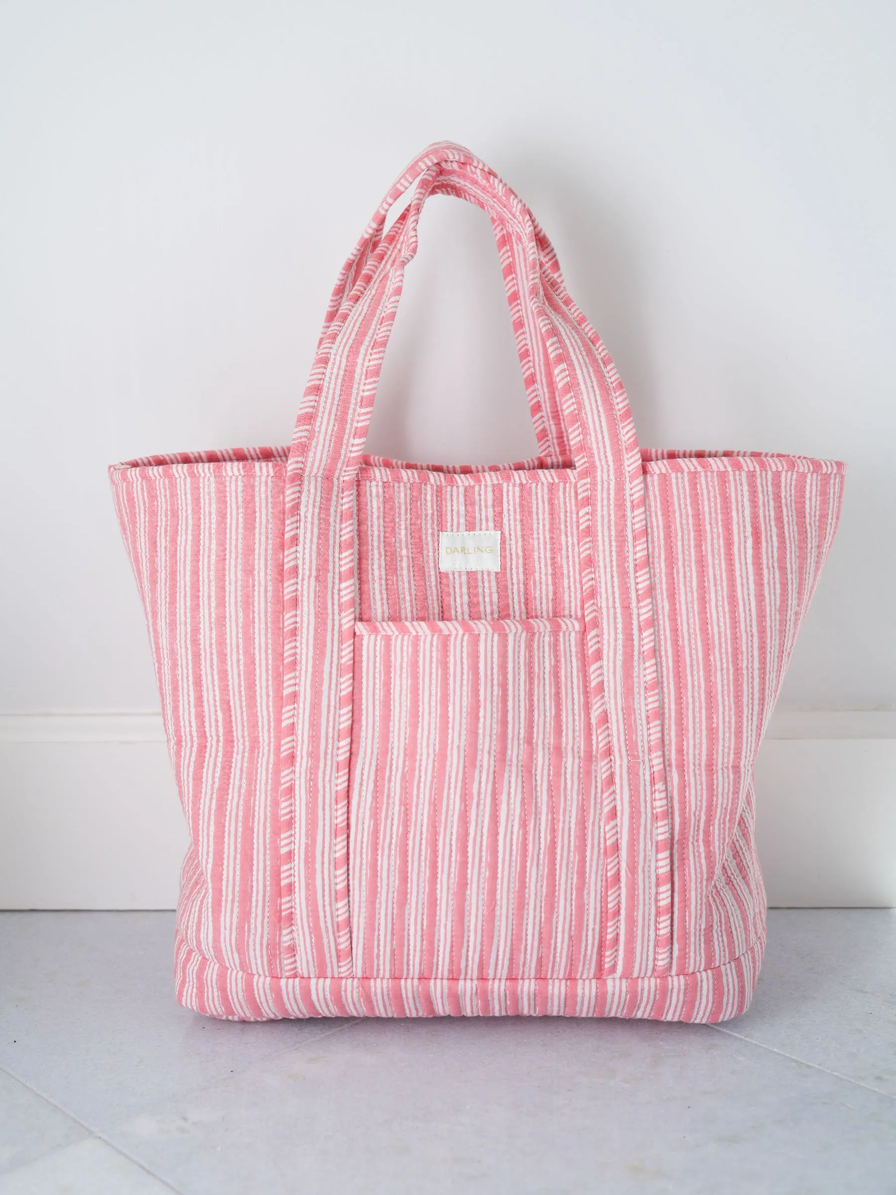 Miller Tote - Peachy Pink Stripe sold by Darling Loungewear