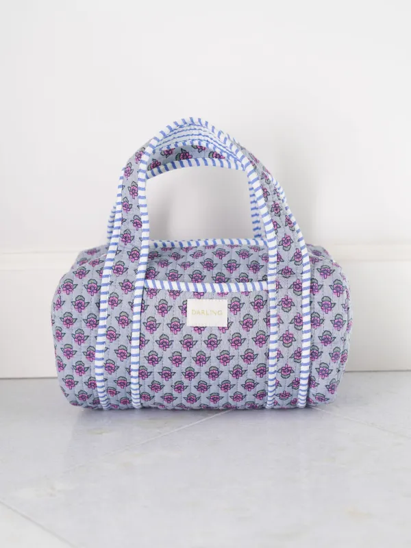 Quilted Handled Cosmetic Bag - Periwinkle Daisy made by Darling Loungewear
