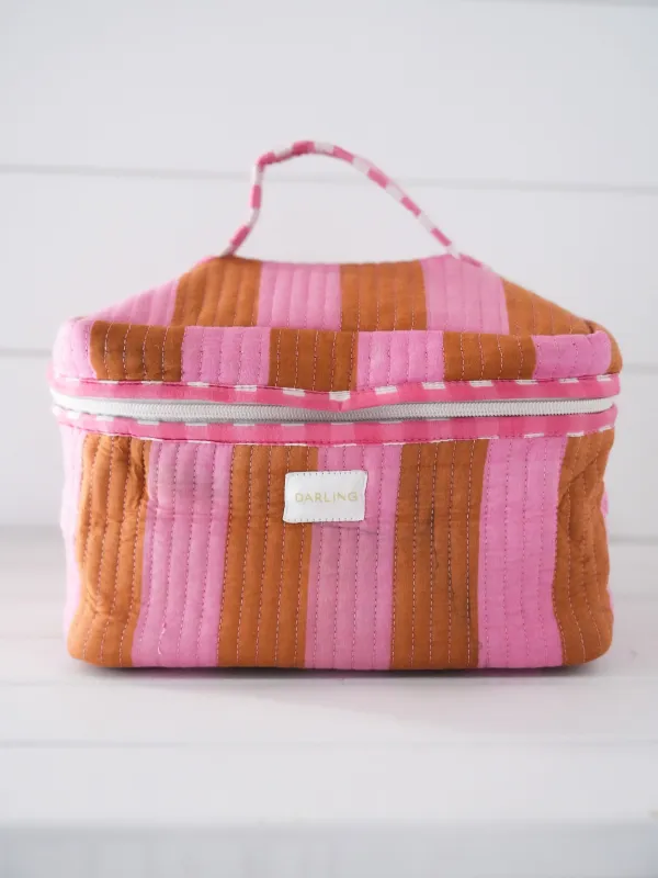Quilted Train Case - Pink Saddle Stripe sold by Darling Loungewear