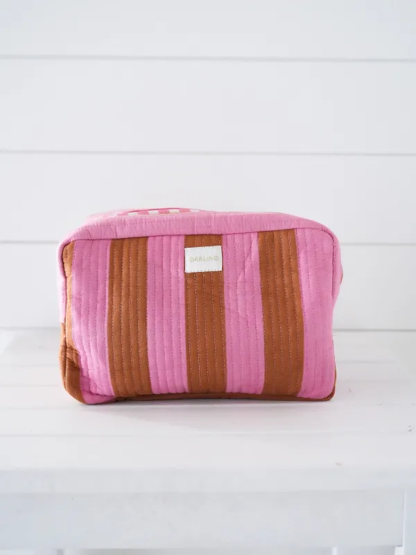 Quilted Cosmetic Pouch - Pink Saddle Stripe made by Darling