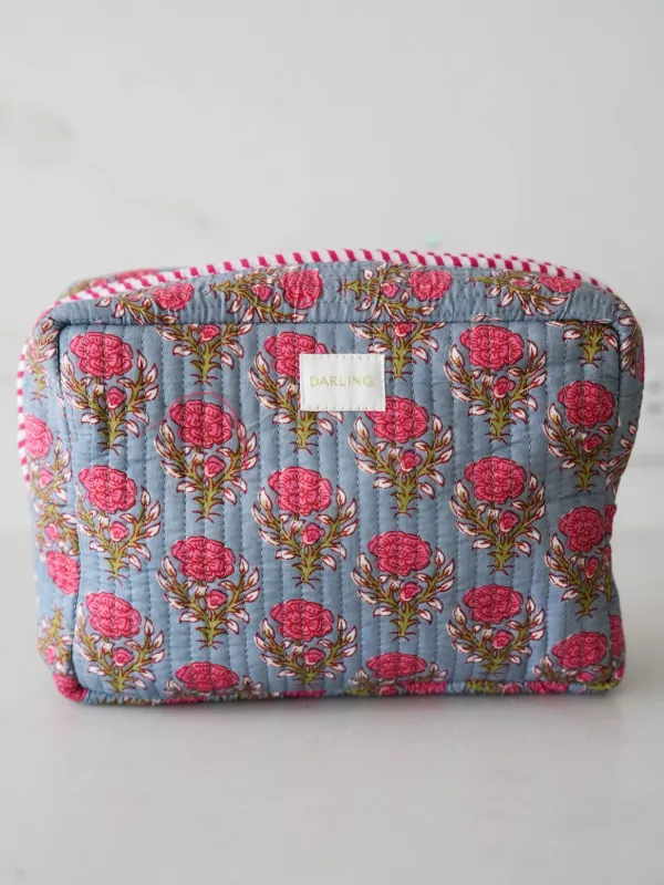 Quilted Cosmetic Pouch - Pink Dahlia made by Darling