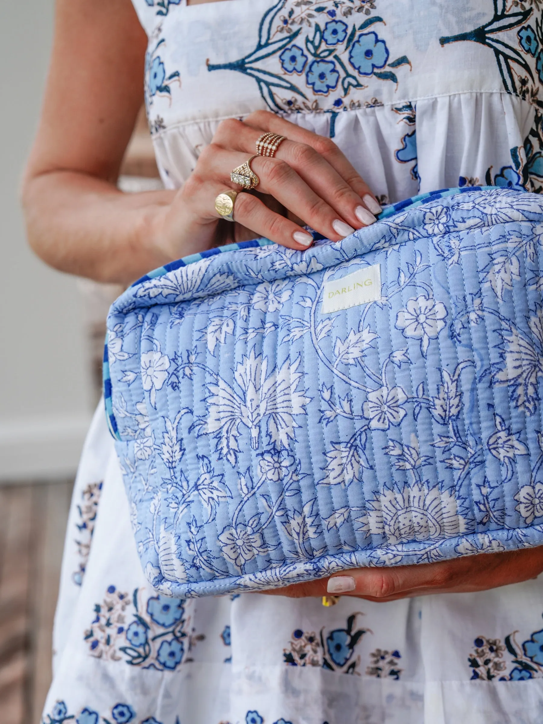 Quilted Cosmetic Pouch - Soft Blue Floral sold by Darling Loungewear product image thumbnail 4