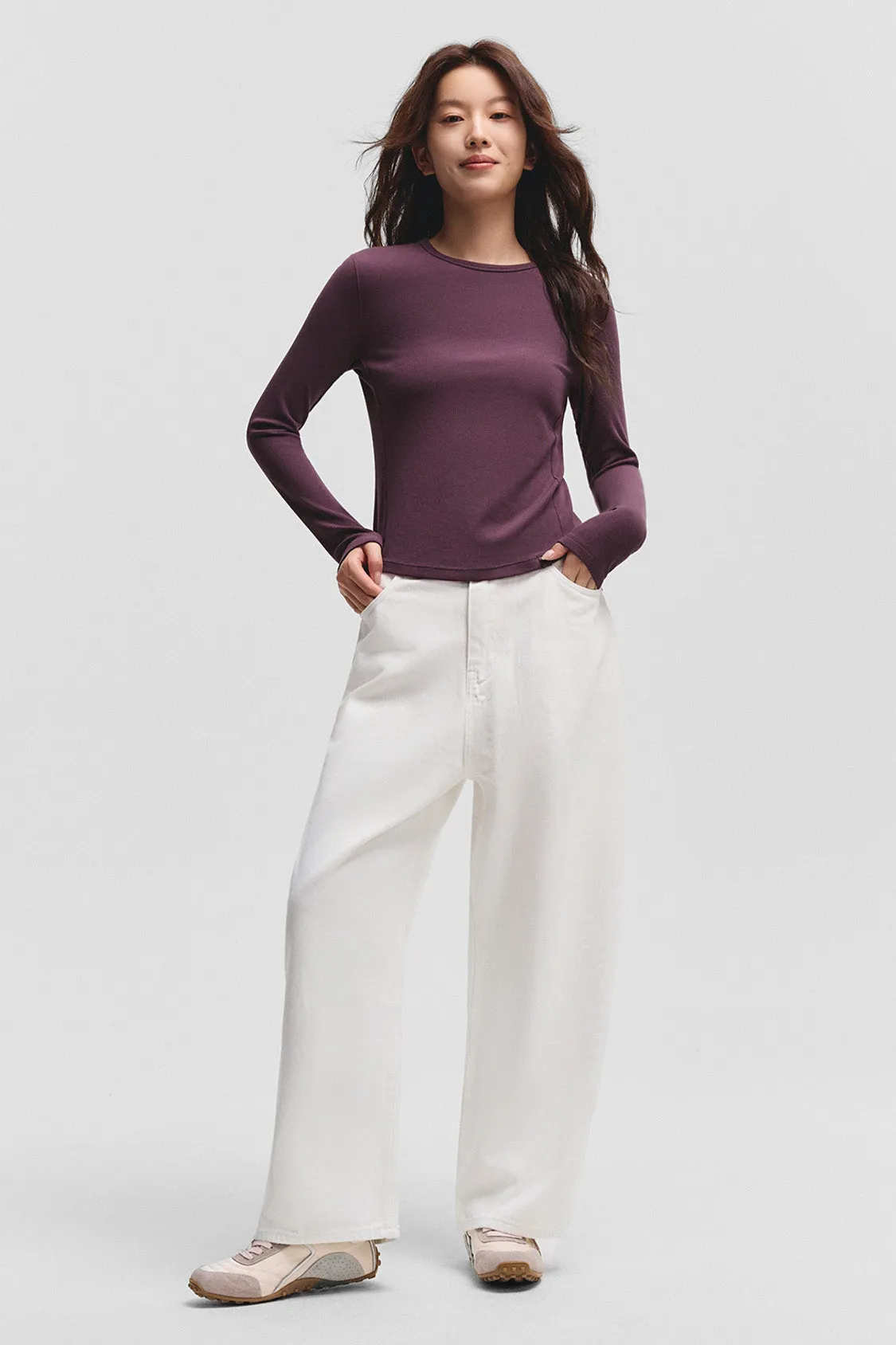 FlexEase – Women’s Seamless Ribbed Long Sleeve T-Shirt (Crew Neck) sold by Beneunder product image thumbnail 4