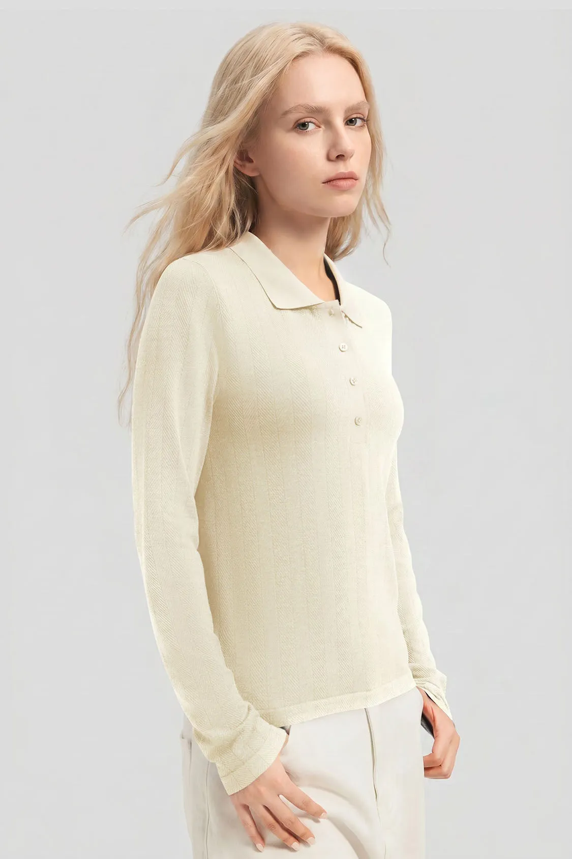 Women's High-Stretch Seamless Knit Polo Base Layer Top EL037 sold by Beneunder product image thumbnail 2