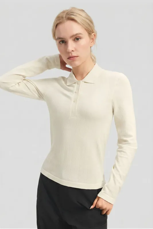 Women's High-Stretch Seamless Knit Polo Base Layer Top EL037 made by Beneunder